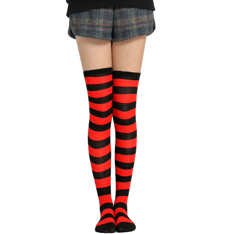 Red And White Stripe Black And White Striped Stockings Knee Socks Striped Socks Ms. Wide COSPLAY Animation